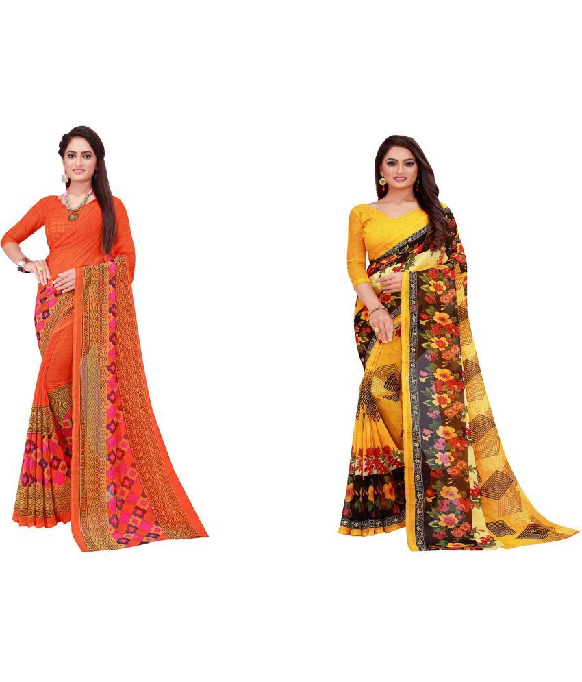     			Saadhvi Cotton Silk Printed Saree With Blouse Piece - Multicolor ( Pack of 2 )