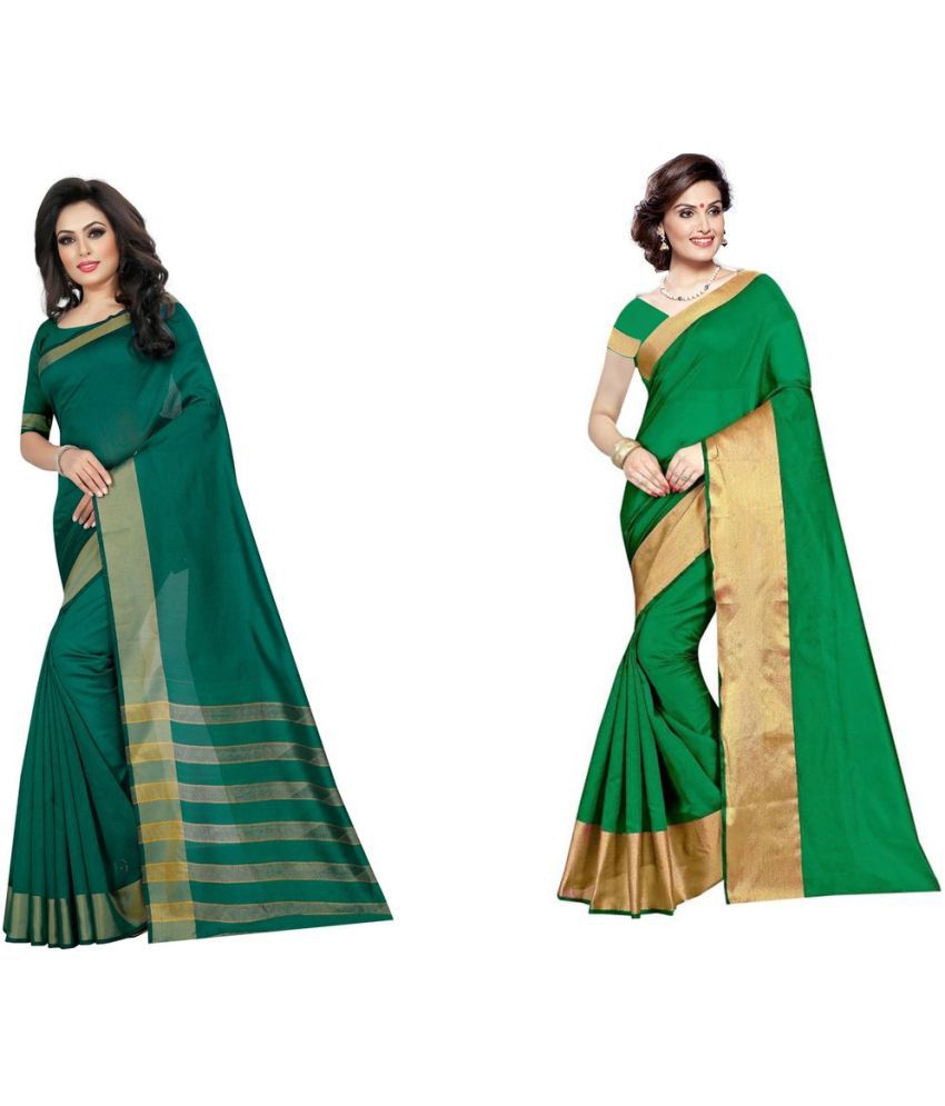     			Saadhvi Cotton Silk Printed Saree With Blouse Piece - Multicolor ( Pack of 2 )