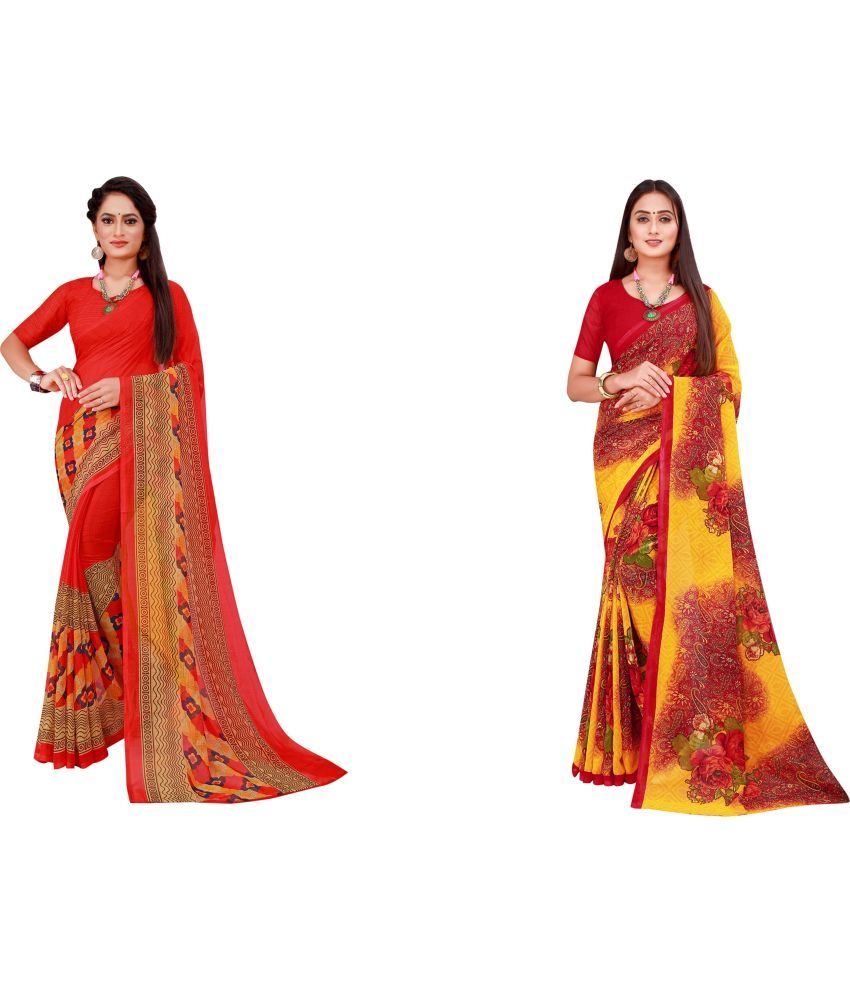     			Saadhvi Cotton Silk Printed Saree With Blouse Piece - Multicolor ( Pack of 2 )