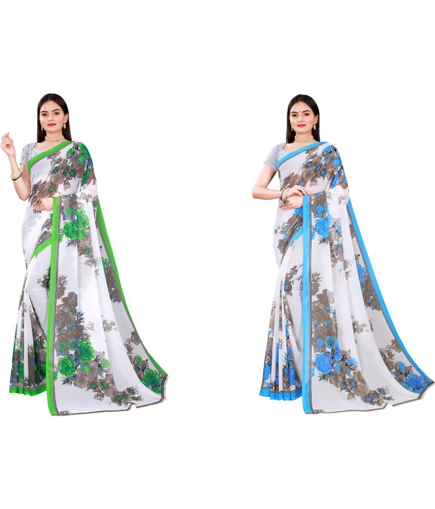     			Saadhvi Cotton Silk Printed Saree With Blouse Piece - Multicolor ( Pack of 2 )