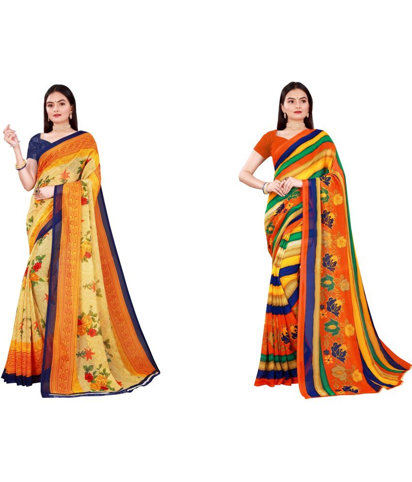     			Saadhvi Cotton Silk Printed Saree With Blouse Piece - Multicolor ( Pack of 2 )