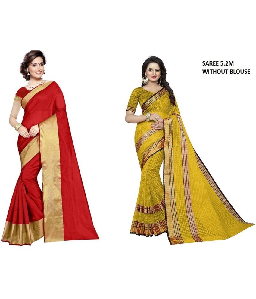     			Saadhvi Cotton Silk Printed Saree With Blouse Piece - Multicolor ( Pack of 2 )