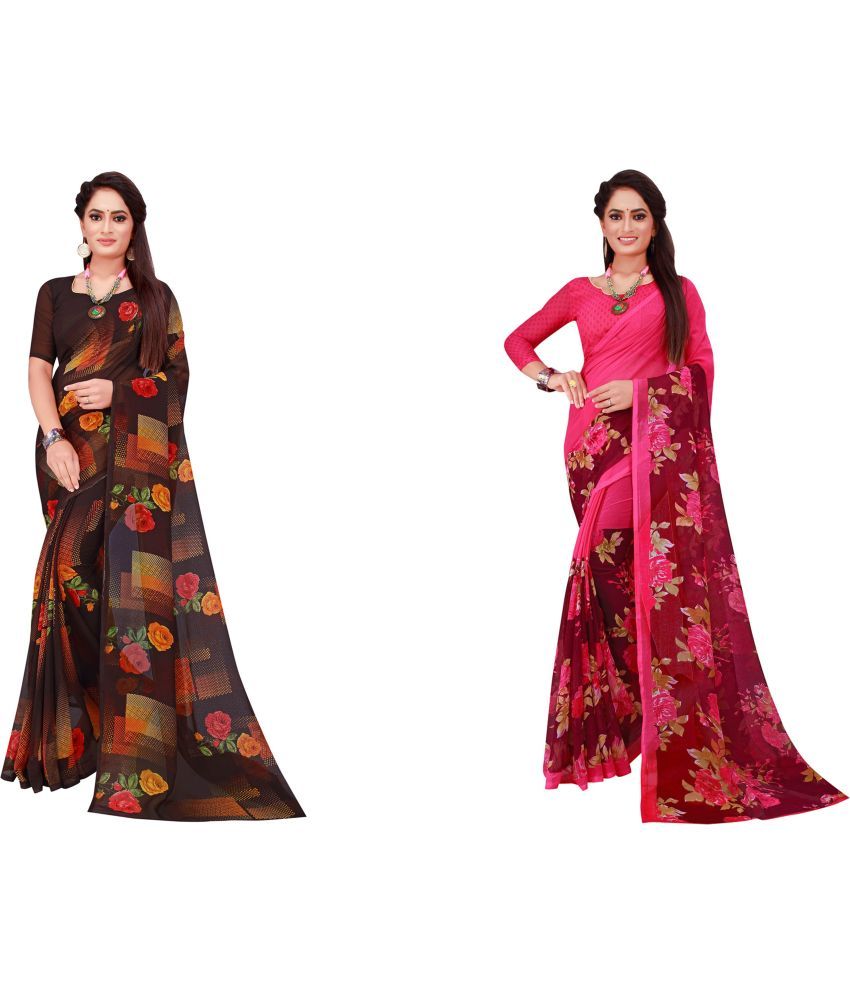     			Saadhvi Cotton Silk Printed Saree With Blouse Piece - Multicolor ( Pack of 2 )