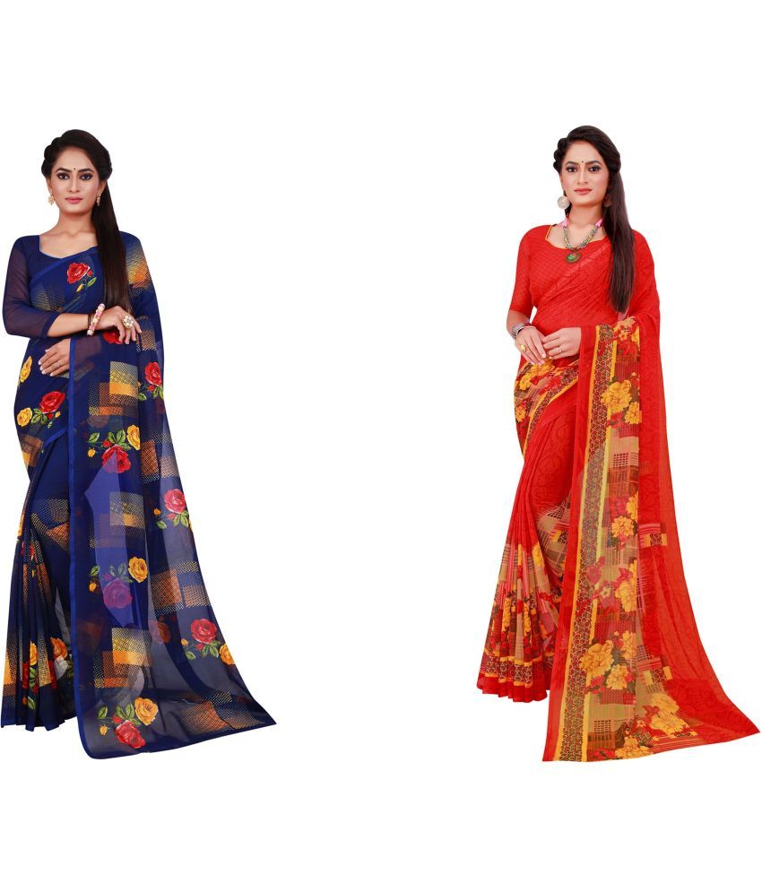     			Saadhvi Cotton Silk Printed Saree With Blouse Piece - Multicolor ( Pack of 2 )