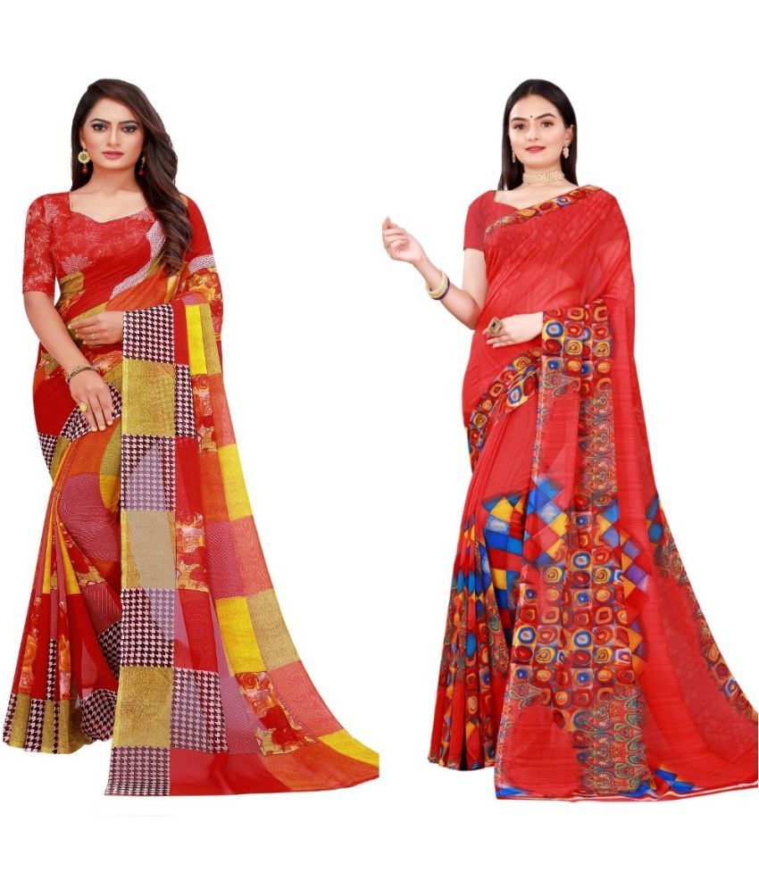     			Saadhvi Cotton Silk Printed Saree With Blouse Piece - Multicolor ( Pack of 2 )