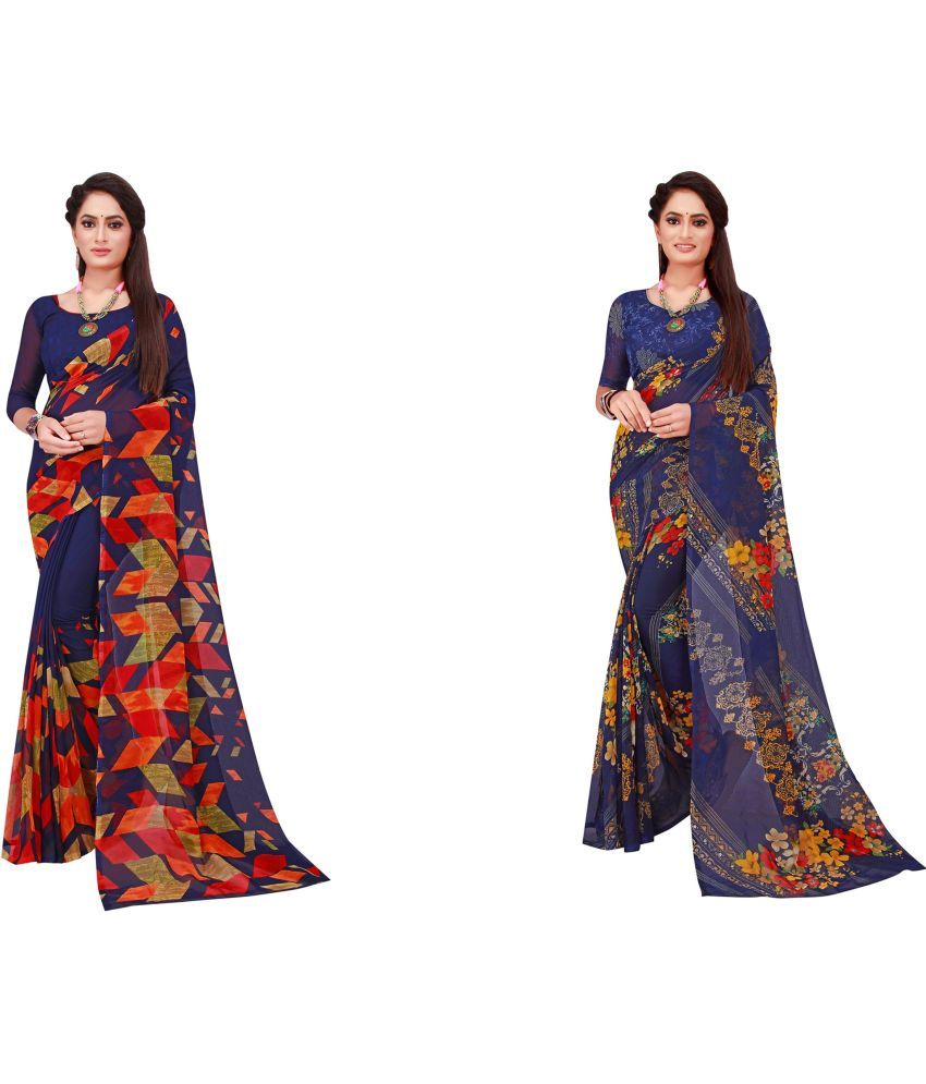     			Saadhvi Cotton Silk Printed Saree With Blouse Piece - Multicolor ( Pack of 2 )