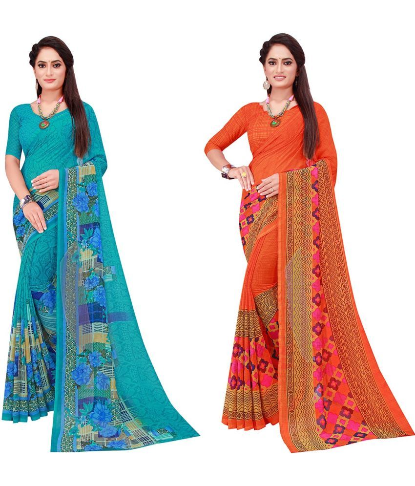     			Saadhvi Cotton Silk Printed Saree With Blouse Piece - Multicolor ( Pack of 2 )