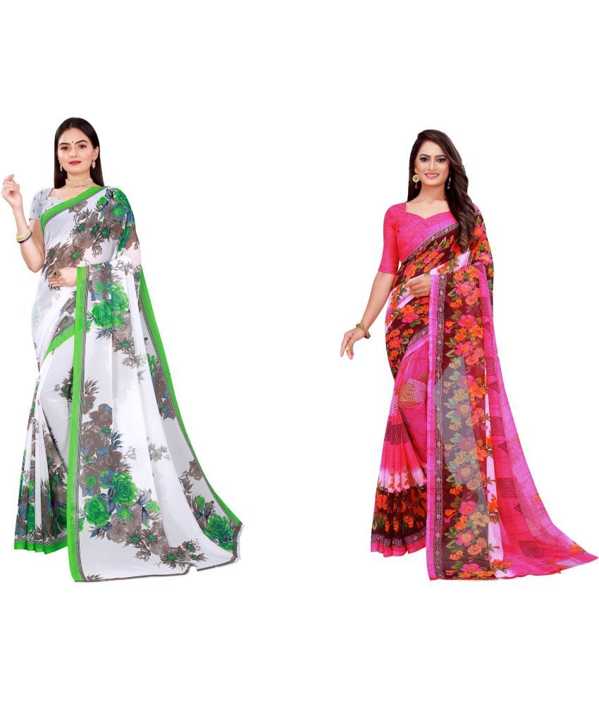     			Saadhvi Cotton Silk Printed Saree With Blouse Piece - Multicolor ( Pack of 2 )