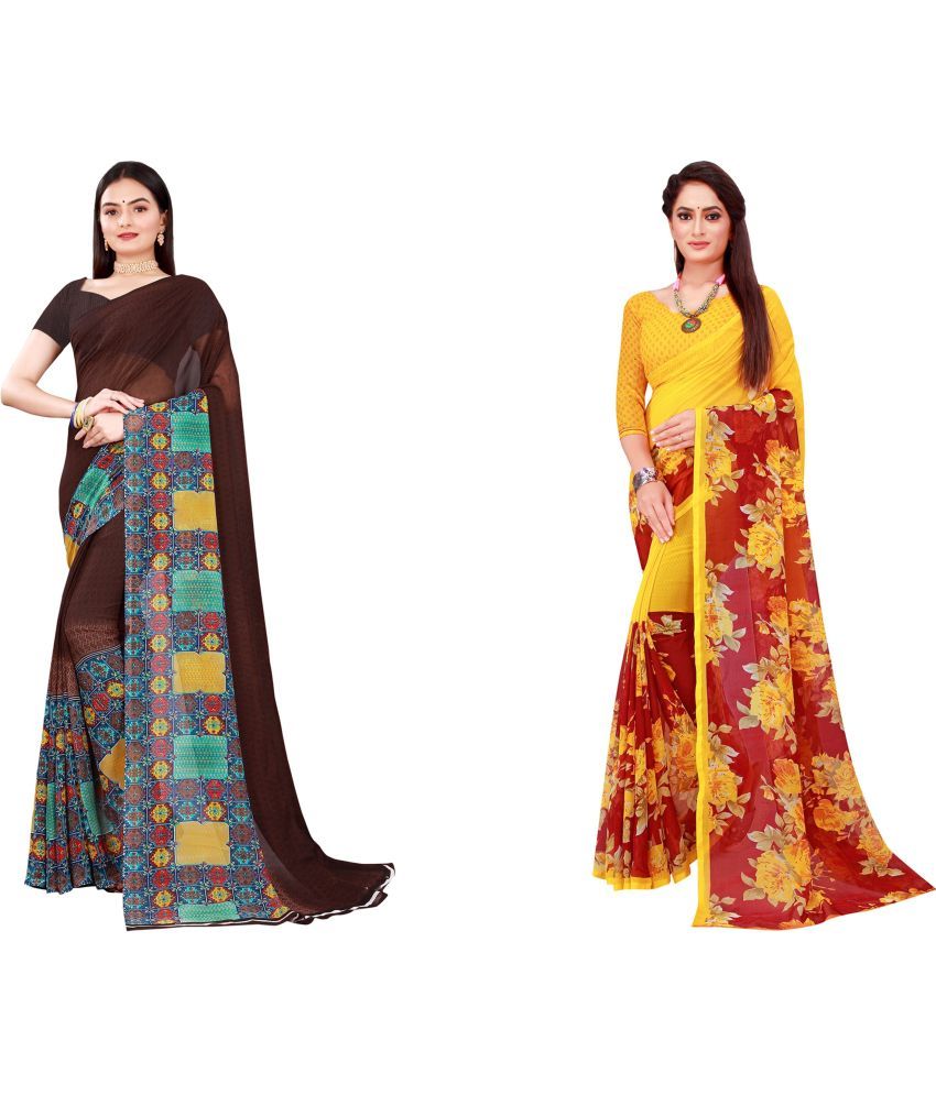     			Saadhvi Cotton Silk Printed Saree With Blouse Piece - Multicolor ( Pack of 2 )