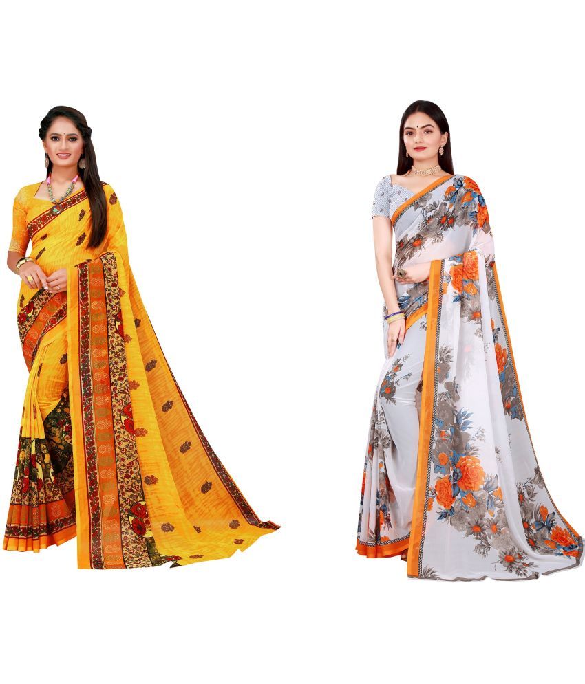     			Saadhvi Cotton Silk Printed Saree With Blouse Piece - Multicolor ( Pack of 2 )