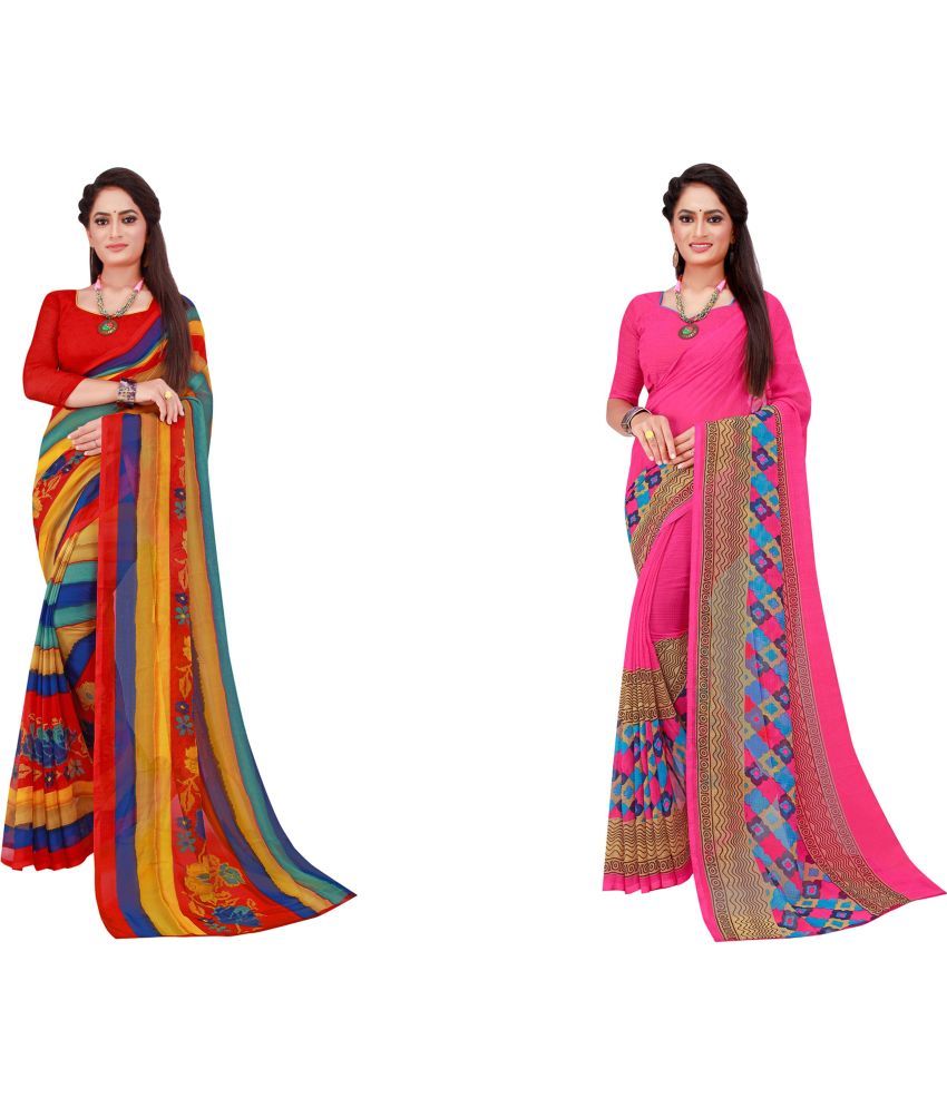     			Saadhvi Cotton Silk Printed Saree With Blouse Piece - Multicolor ( Pack of 2 )