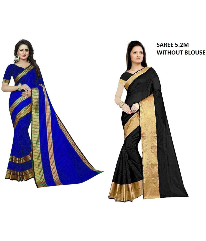     			Saadhvi Cotton Silk Printed Saree With Blouse Piece - Multicolor ( Pack of 2 )