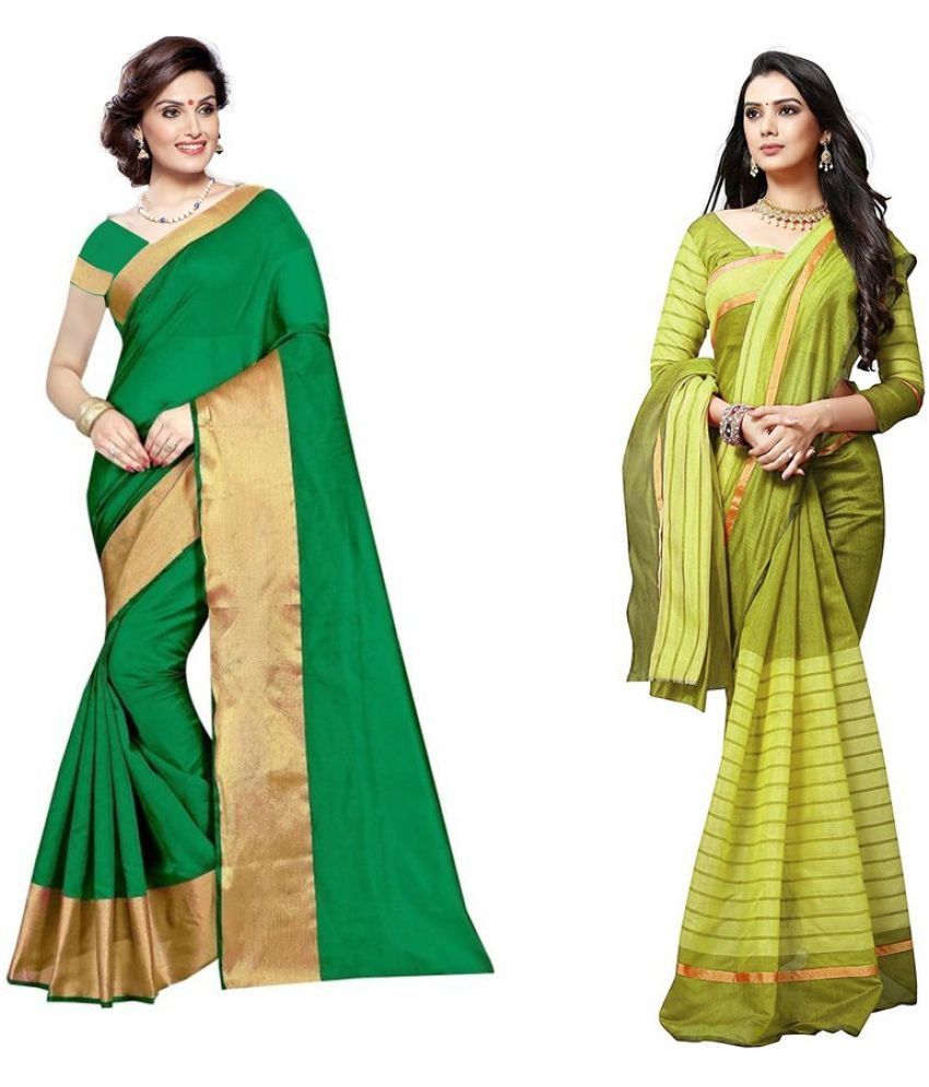     			Saadhvi Cotton Silk Printed Saree With Blouse Piece - Multicolor ( Pack of 2 )