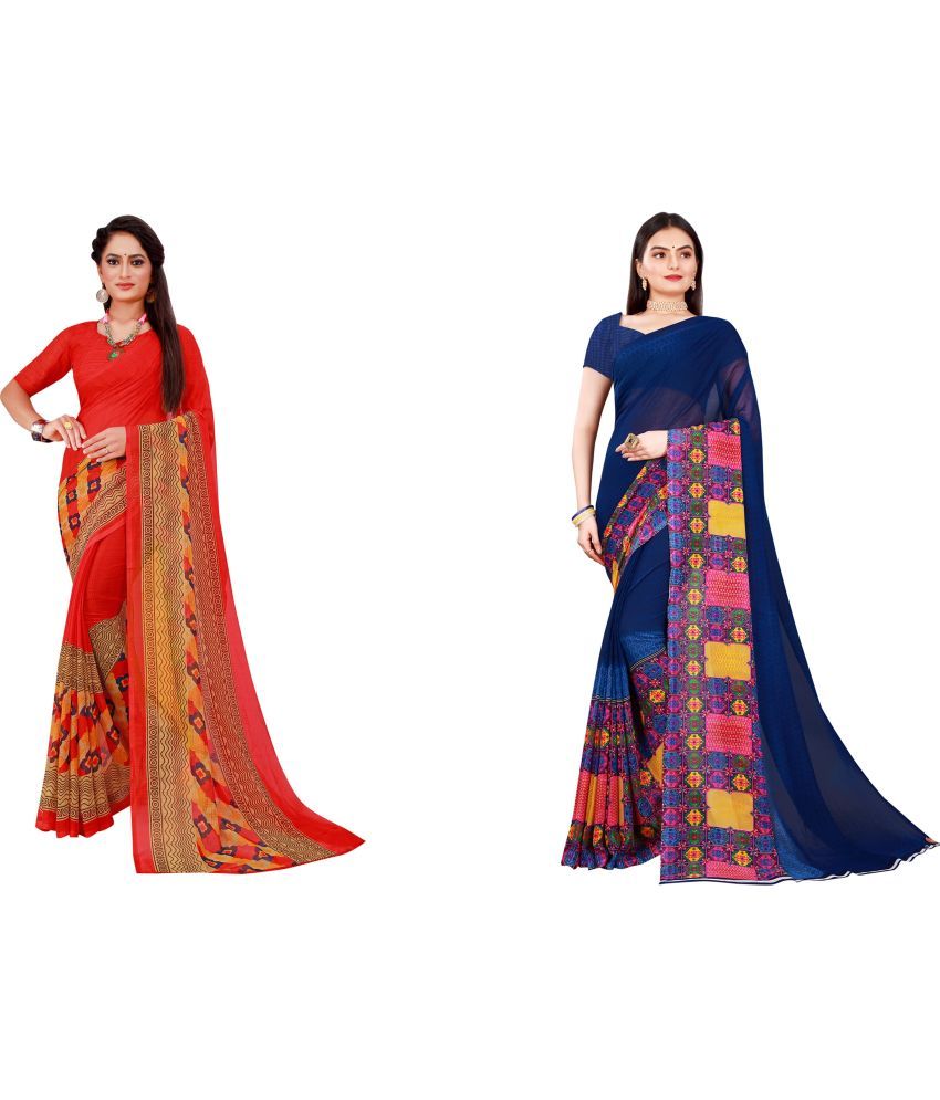     			Saadhvi Cotton Silk Printed Saree With Blouse Piece - Multicolor ( Pack of 2 )