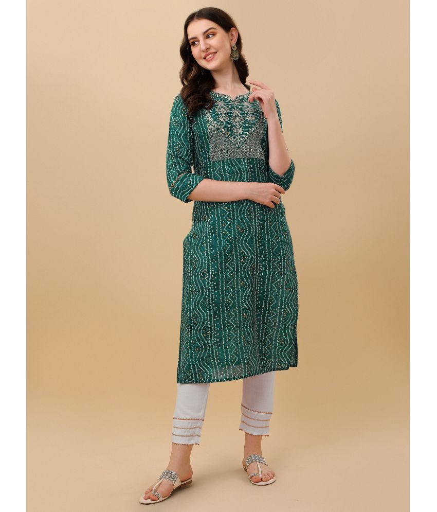     			TRAHIMAM Cotton Blend Printed Kurti With Pants Women's Stitched Salwar Suit - Green ( Pack of 1 )