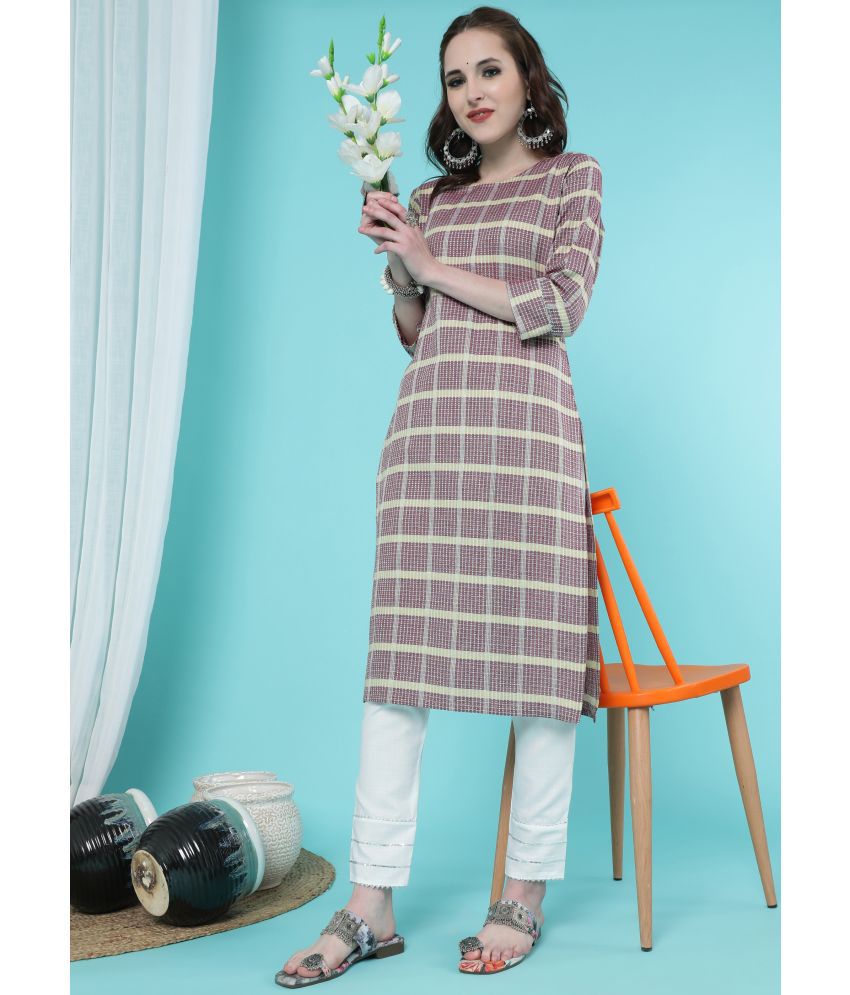     			TRAHIMAM Cotton Checks Kurti With Pants Women's Stitched Salwar Suit - Multicolor ( Pack of 1 )