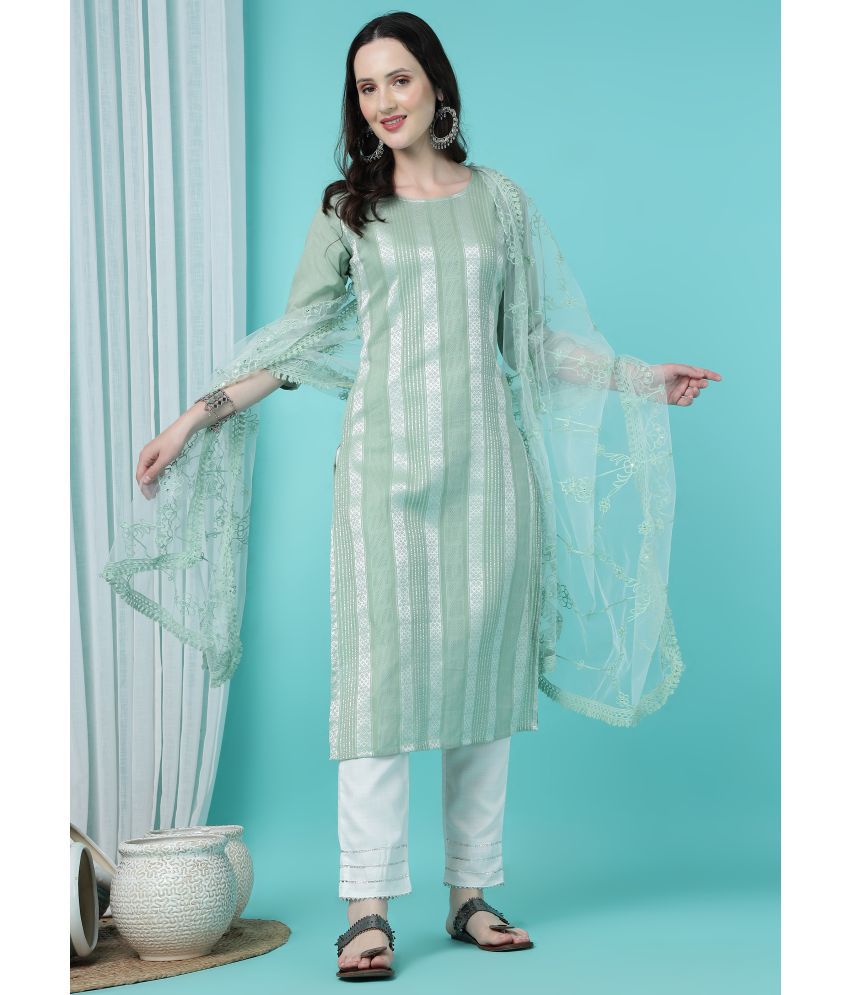     			TRAHIMAM Cotton Striped Kurti With Pants Women's Stitched Salwar Suit - Green ( Pack of 1 )