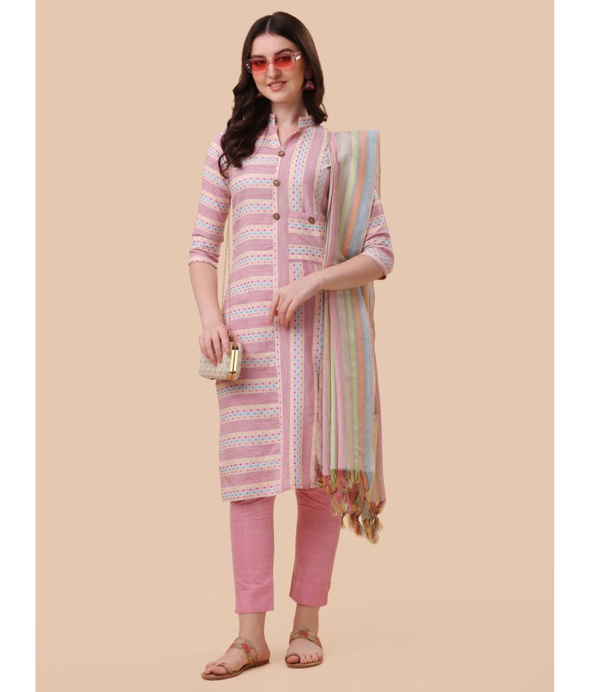     			TRAHIMAM Cotton Striped Kurti With Pants Women's Stitched Salwar Suit - Pink ( Pack of 1 )