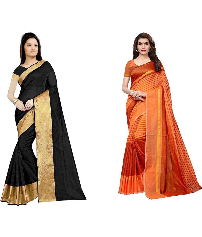     			Vkaran Cotton Silk Printed Saree With Blouse Piece - Multicolor ( Pack of 2 )