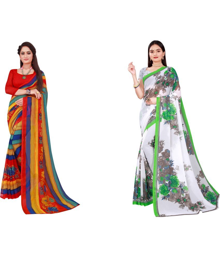     			Vkaran Cotton Silk Printed Saree With Blouse Piece - Multicolor ( Pack of 2 )