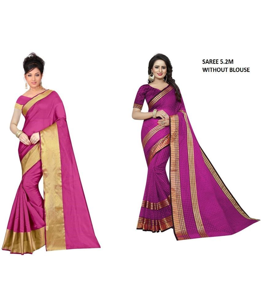     			Vkaran Cotton Silk Printed Saree With Blouse Piece - Multicolor ( Pack of 2 )