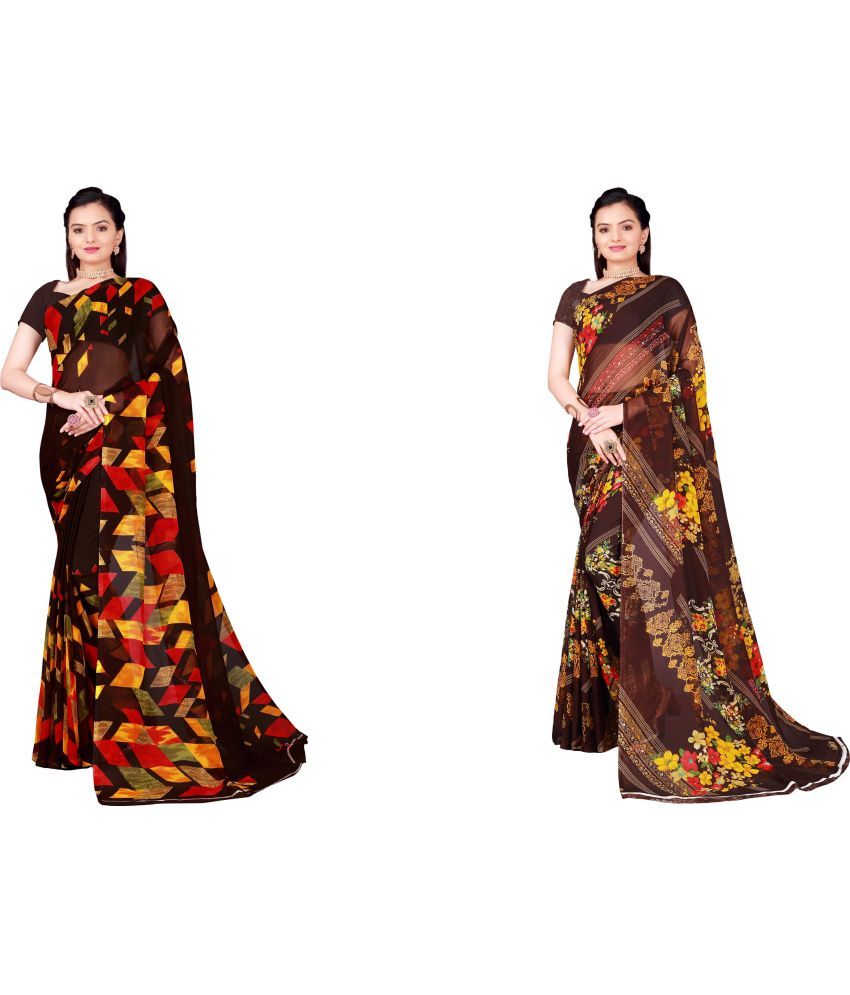     			Vkaran Cotton Silk Printed Saree With Blouse Piece - Multicolor ( Pack of 2 )