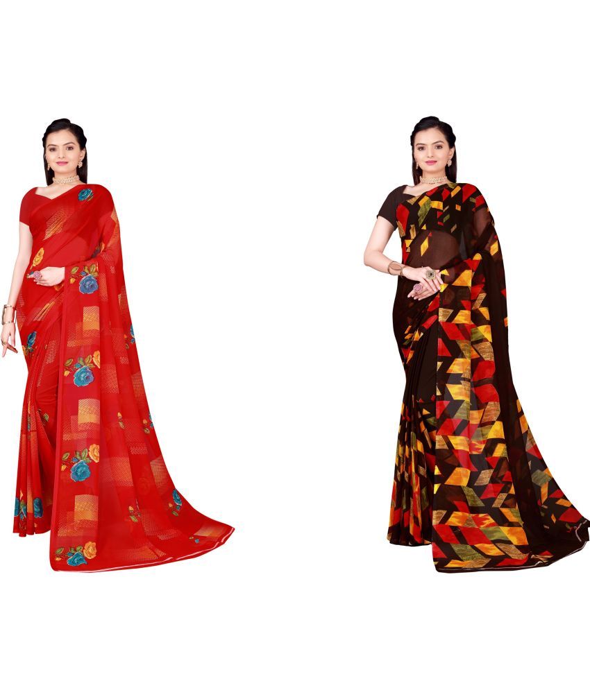     			Vkaran Cotton Silk Printed Saree With Blouse Piece - Multicolor ( Pack of 2 )