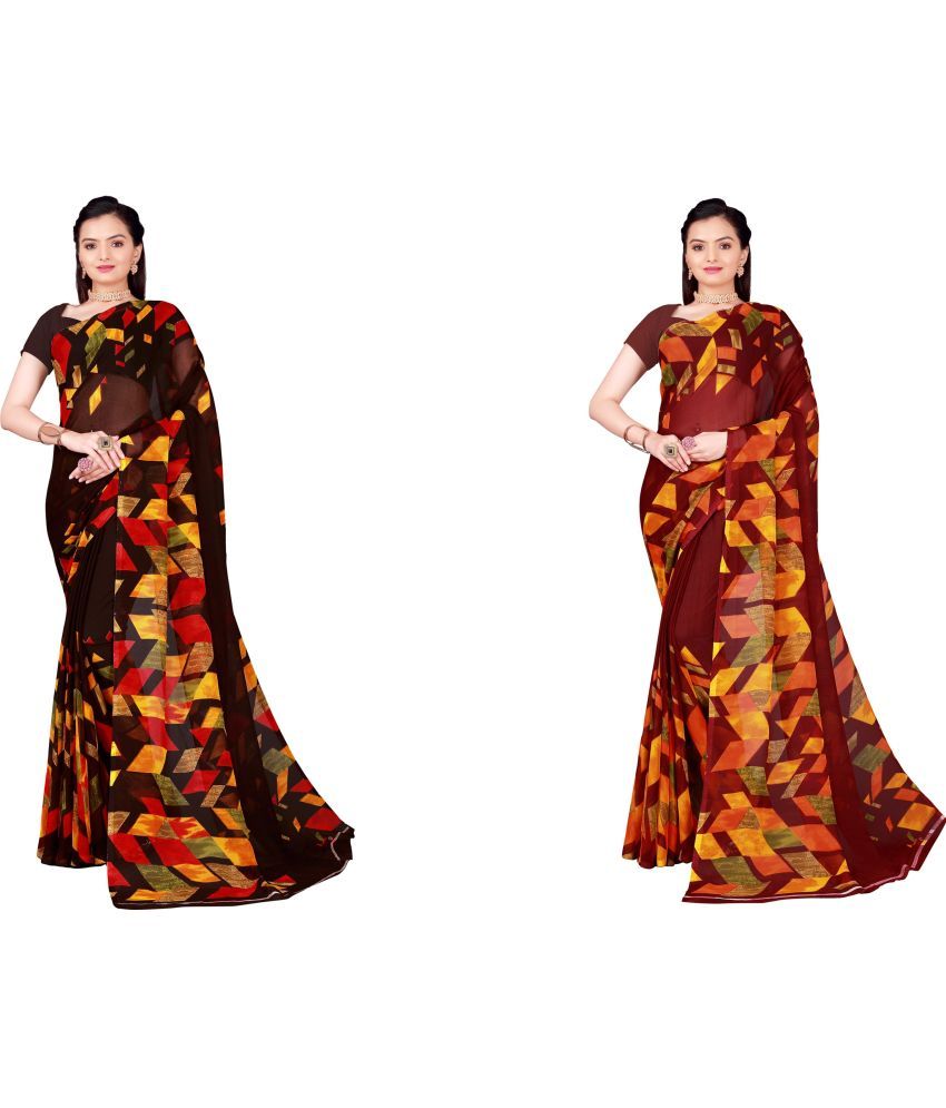     			Vkaran Cotton Silk Printed Saree With Blouse Piece - Multicolor ( Pack of 2 )