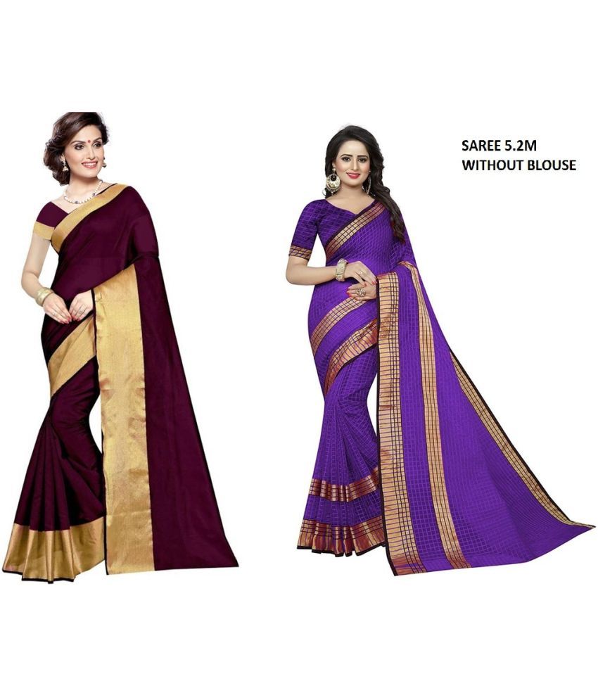     			Vkaran Cotton Silk Printed Saree With Blouse Piece - Multicolor ( Pack of 2 )