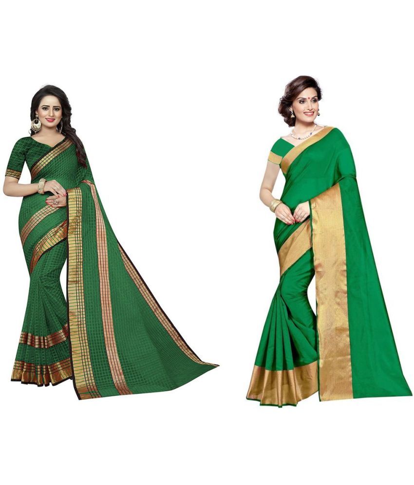     			Vkaran Cotton Silk Printed Saree With Blouse Piece - Multicolor ( Pack of 2 )