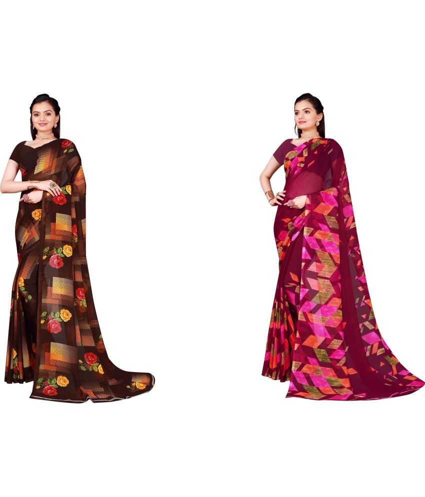     			Vkaran Cotton Silk Printed Saree With Blouse Piece - Multicolor ( Pack of 2 )