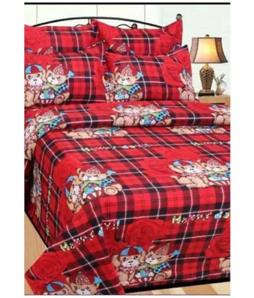     			BlinkBerrry Microfiber Animal 1 Double King Size Bedsheet with 2 Pillow Covers - Red