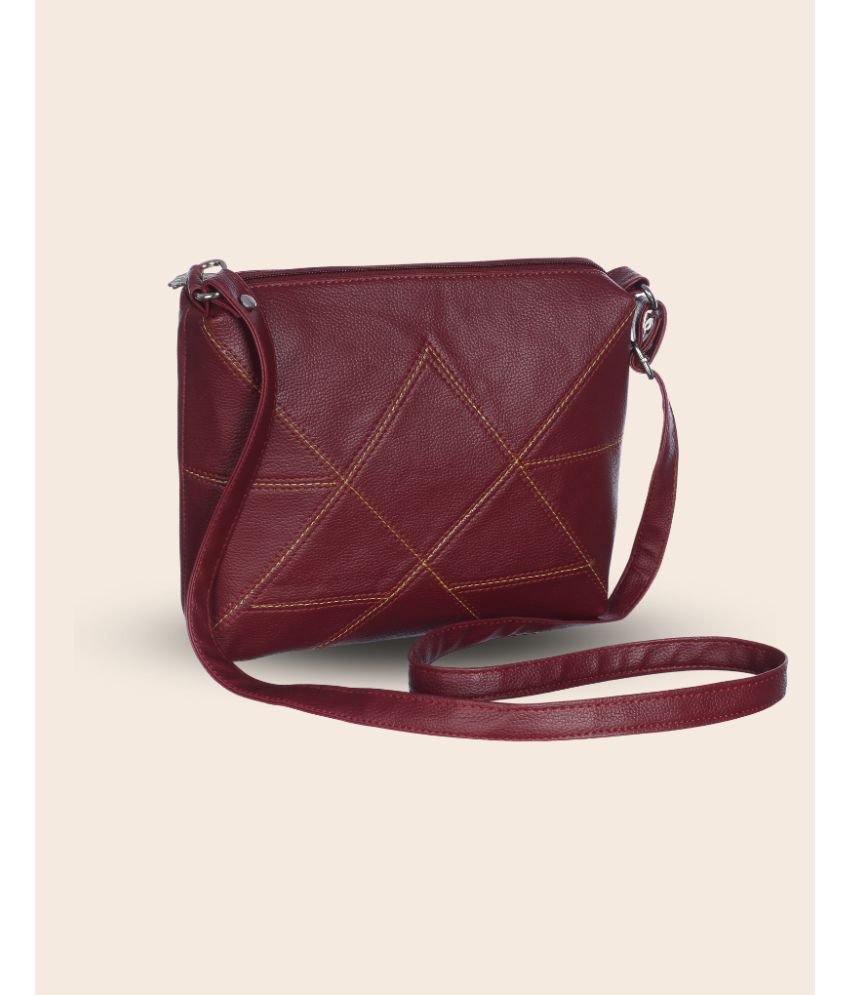     			Blubags Maroon Pure Leather Sling Bag
