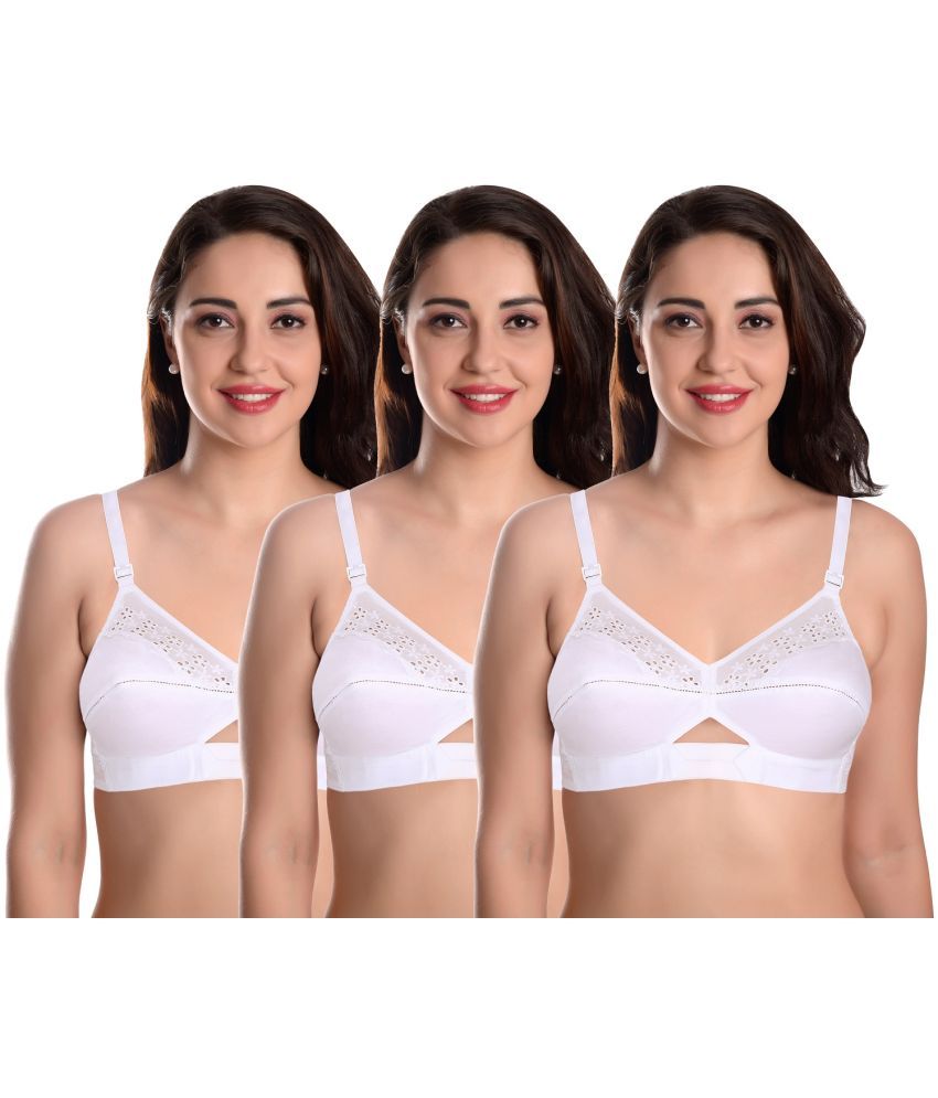     			Featherline Pack of 3 Cotton Non Padded Women's Everyday Bra ( White ) SONNET COTTON