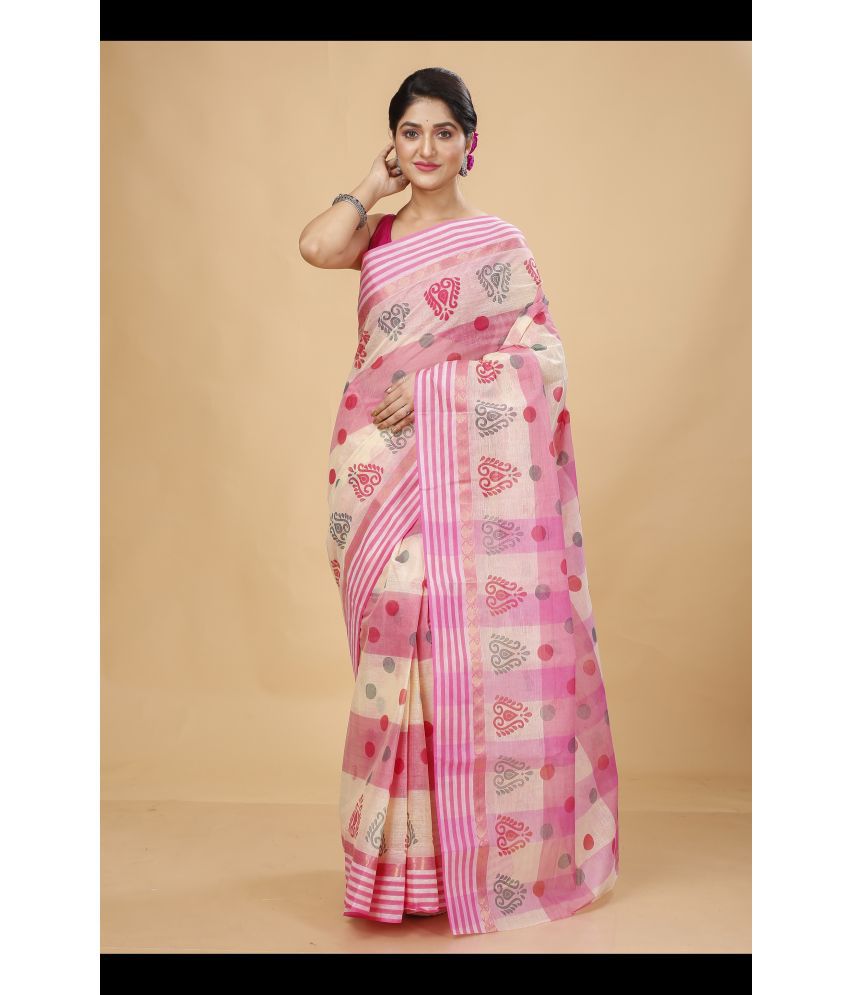     			Happy Creation Cotton Woven Saree Without Blouse Piece - Pink ( Pack of 1 )