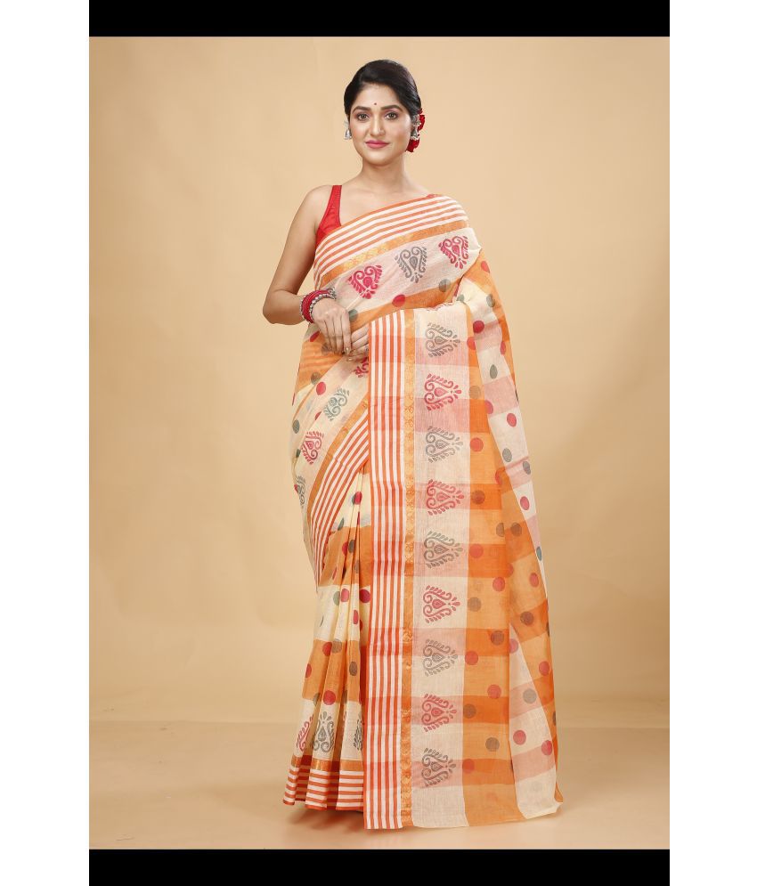     			Happy Creation Cotton Woven Saree Without Blouse Piece - Orange ( Pack of 1 )