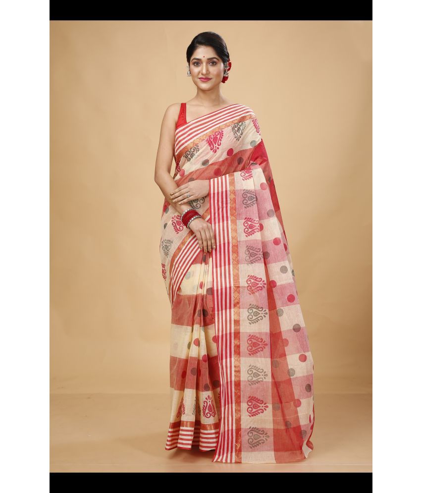     			Happy Creation Cotton Woven Saree Without Blouse Piece - Red ( Pack of 1 )