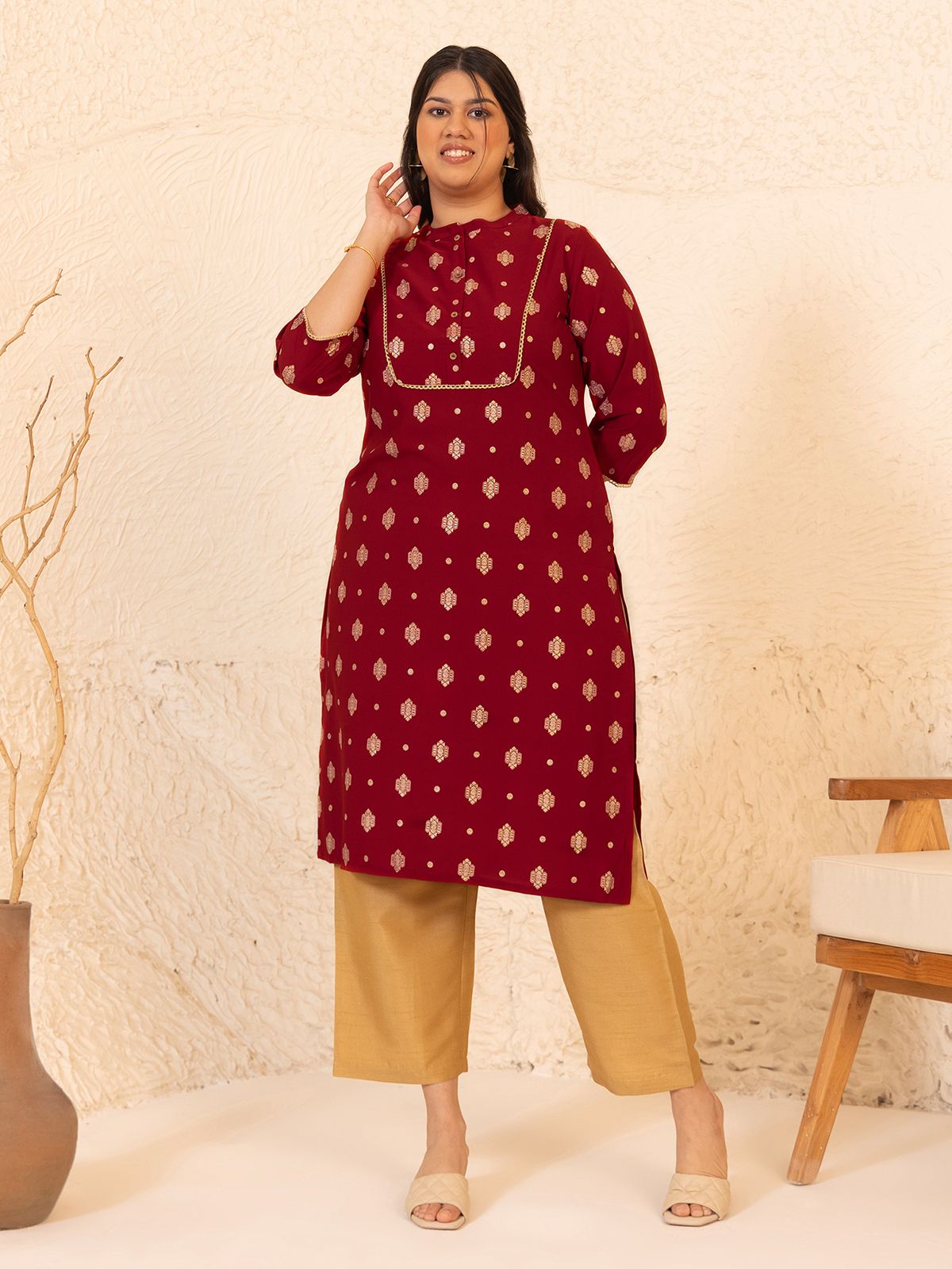     			Janasya Crepe Printed Straight Women's Kurti - Red ( Pack of 1 )