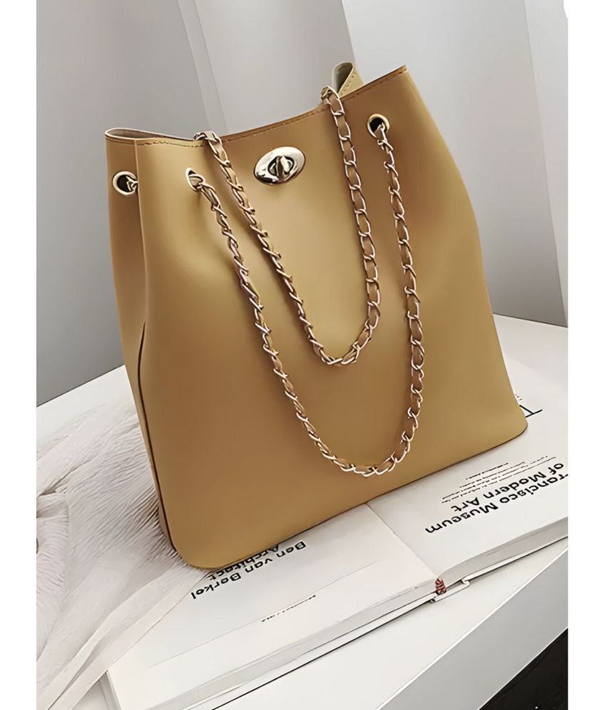     			LIKE STYLE Beige PU Tote Bag