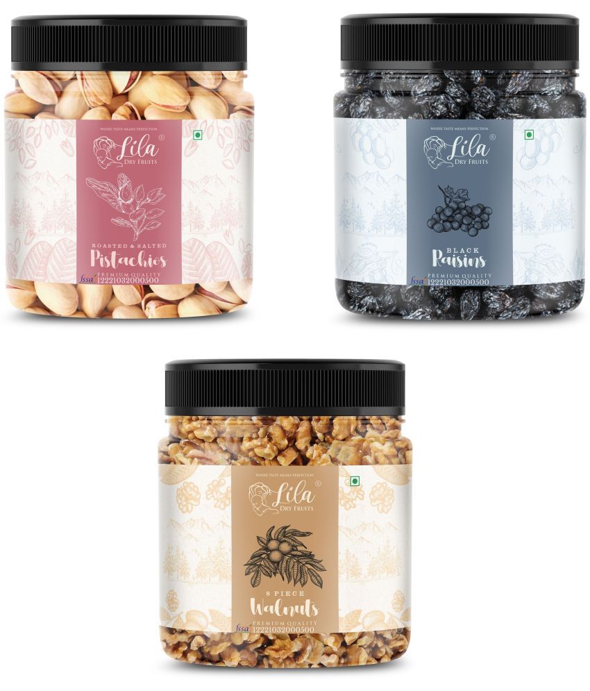     			Lila Dry Fruits Pistachios (250gm),Walnuts(250gm) & Black Raisin(250gm) Combo | Dry Fruits Combo