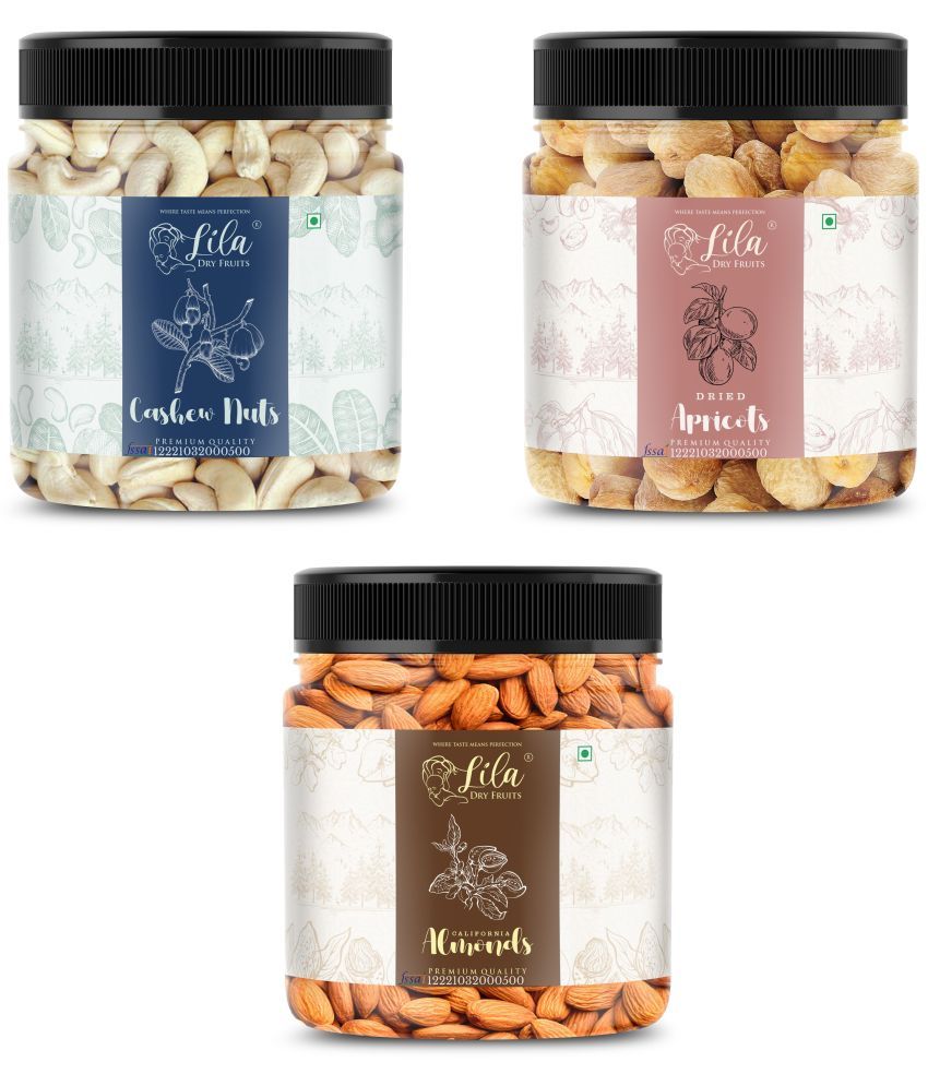     			Lila Dry Fruits Cashew (100gm), Almond(100gm) & Apricot(100gm) Combo | Kaju Badam Khubani Combo