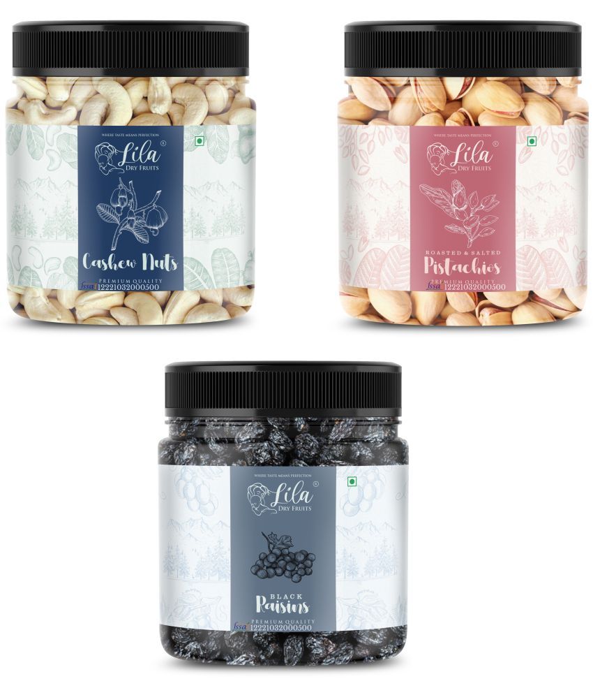     			Lila Dry Fruits Cashew (100gm), Pista(100gm) & Black Raisin(100 gm) Combo | Kaju Pista Kishmish