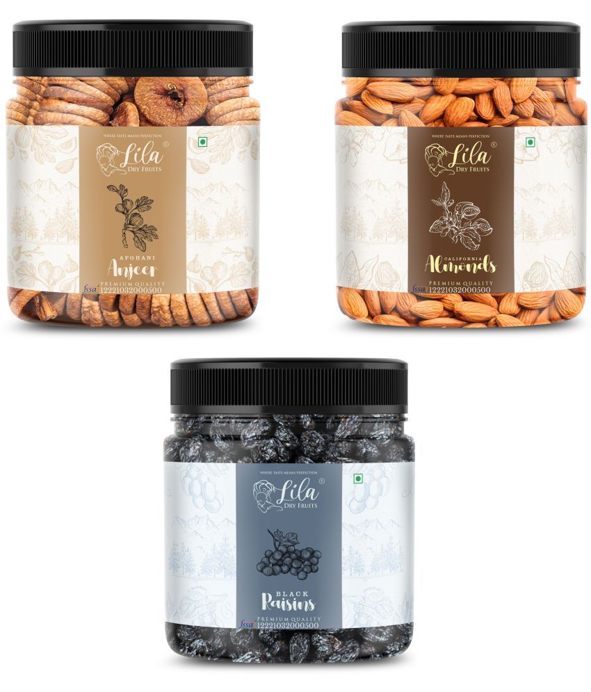     			Lila Dry Fruits Figs (250gm), Almond(250gm) & Black Raisin(250 gm) Combo | Kaju Badam Kishmish