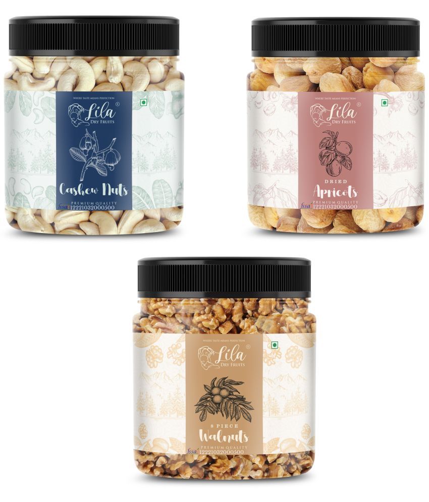     			Lila Dry Fruits Cashew (100gm),Walnut(100gm) & Apricot(100 gm) Combo | Kaju Akhrot Khubani Combo