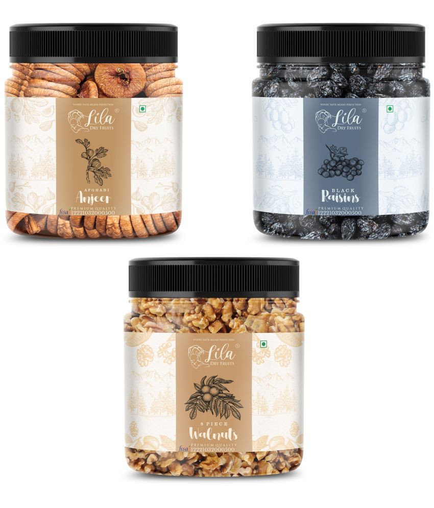     			Lila Dry Fruits Figs (250gm),Walnut(250gm) & Black Raisin(250 gm) Combo | Kaju Akhrot Kishmish