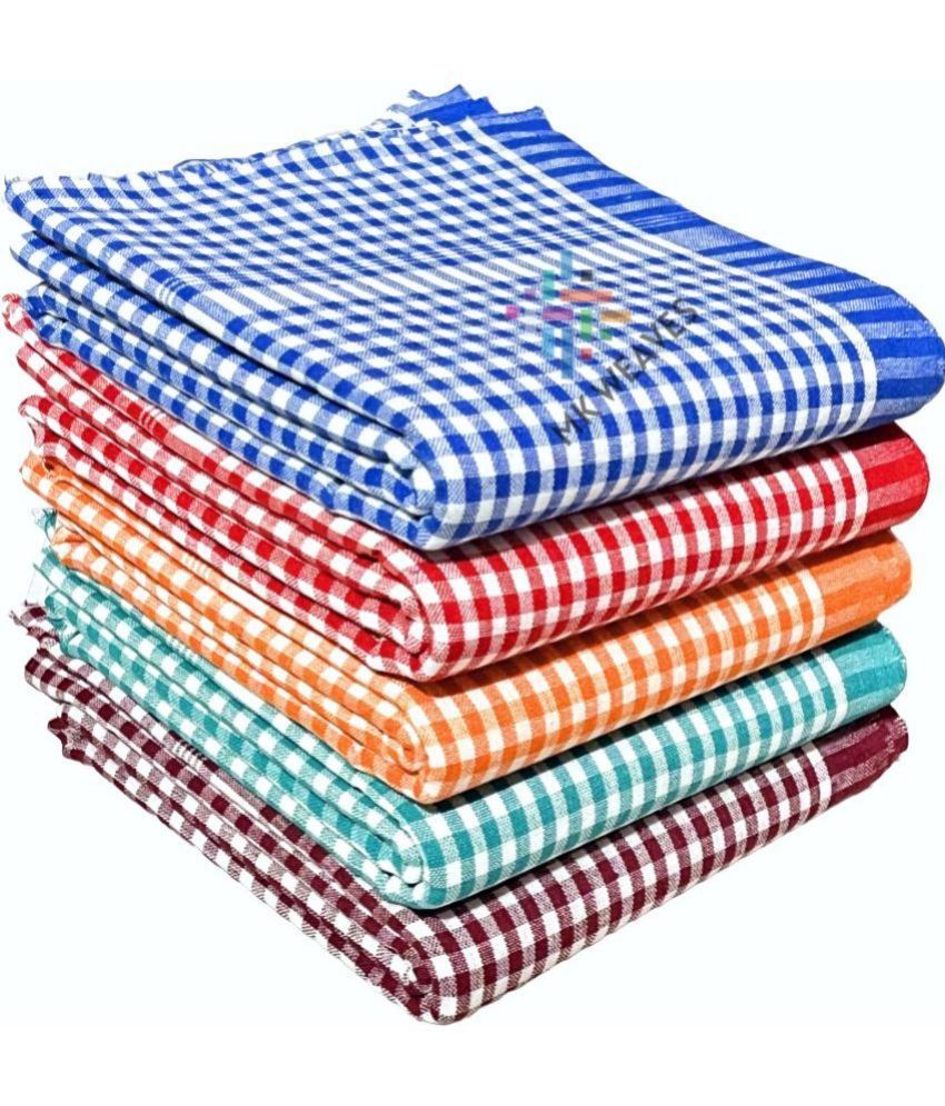     			Mk weaves Cotton Checks Below 300 -GSM Bath Towel ( Pack of 5 ) - Multicolor