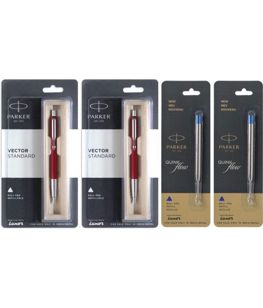     			Parker Vector Standard Ball Pen Red 2 & Quink Flow Blue Medium 2