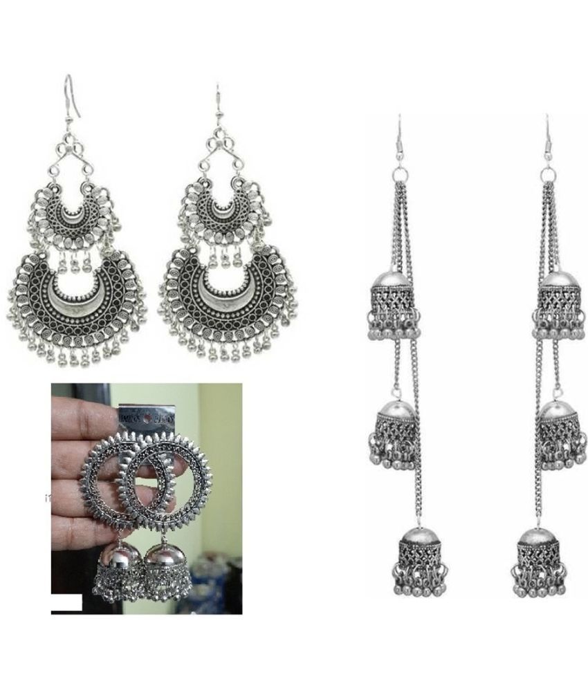     			Samridhi DC Silver Jhumki Earrings ( Pack of 3 )