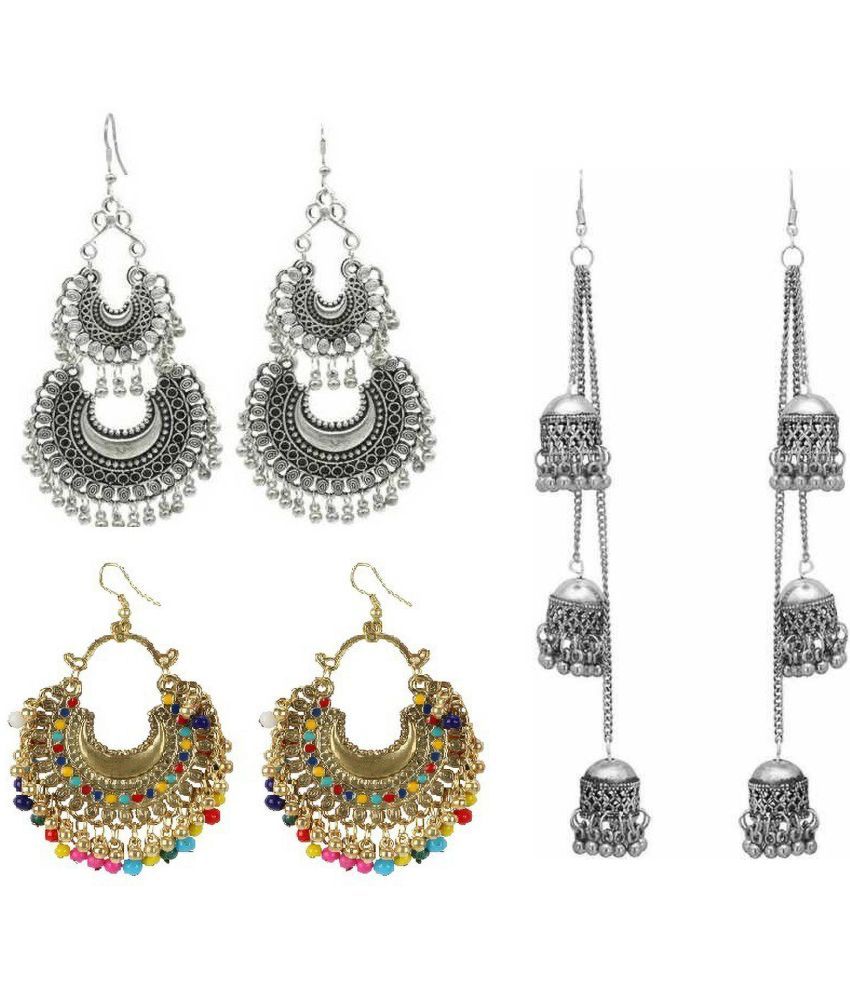     			Samridhi DC Silver Jhumki Earrings ( Pack of 3 )