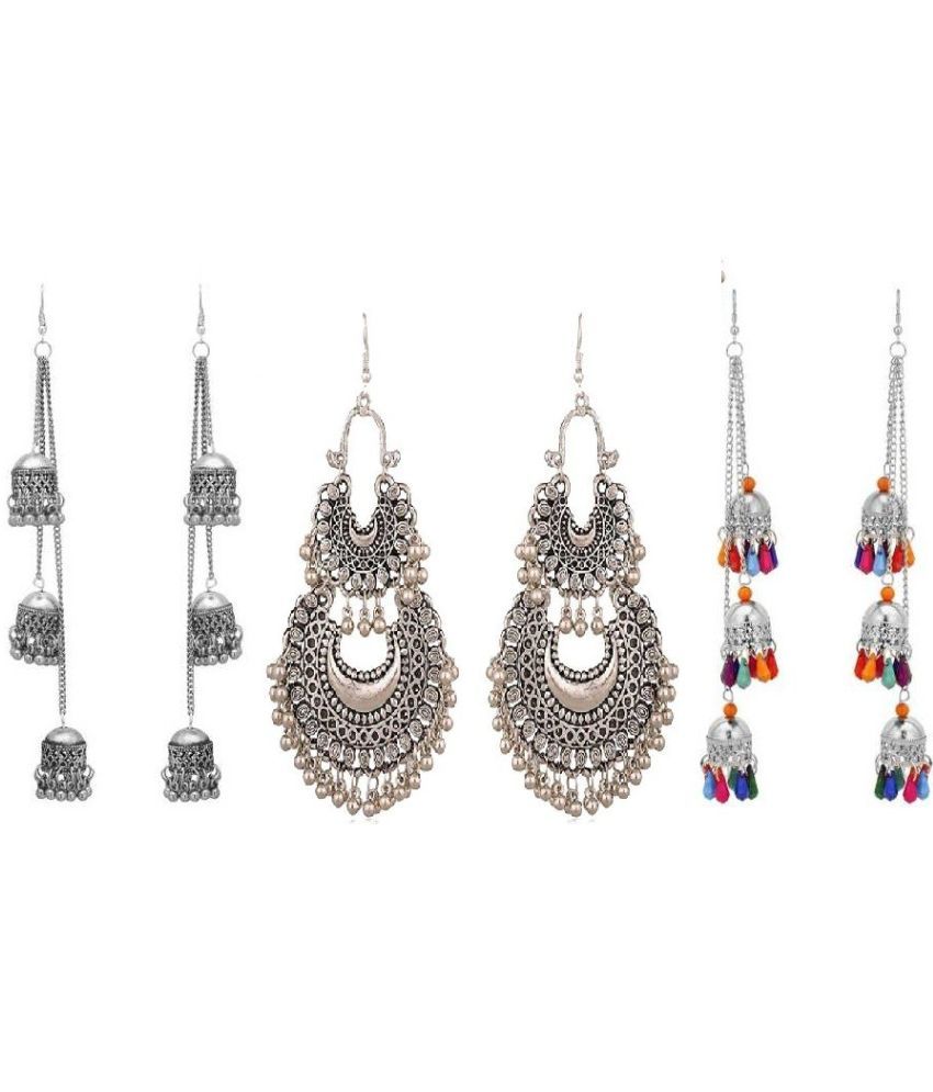     			Samridhi DC Silver Jhumki Earrings ( Pack of 3 )